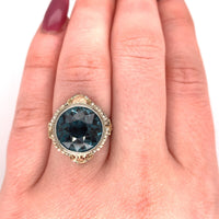14k White Gold Art Deco Huge Lab-Created Spinel Filigree Ring Jewelry (#J5606)