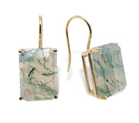 14k Yellow Gold 15.14 Carat TW Moss Genuine Natural Agate Drop Earrings (#J7128)
