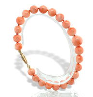 7mm-10mm Genuine Natural Coral Bead Bracelet w/14k Gold Fits 6 3/4" Wrist #J7332