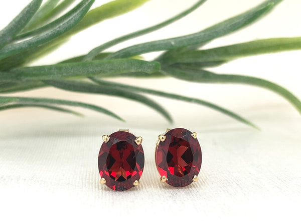 14k Oval Red Genuine Natural Garnet Stud Earrings 4.46 Carats TW (#J7294)
