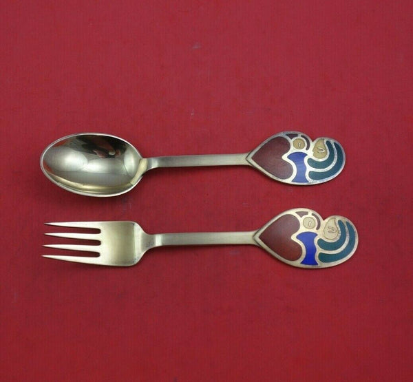 Christmas by A. Michelsen Sterling Silver Fork and Spoon Set 2pc 1968 Vermeil