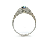 18k White Gold Deco Filigree .21ct Genuine Natural Emerald Ring (#J6332)