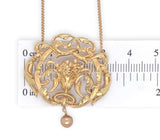 18k Gold French Bouquet of Flowers Necklace w/ Pearl Drop and 18k Chain (#J7528)