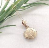 Italian 14k Yellow Gold Round Locket Necklace with Chain Jewelry (#J7610)
