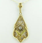 10k Tri-Color Genuine Natural Diamond Flower Pendant with 14k Chain (#J4320)