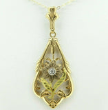 10k Tri-Color Genuine Natural Diamond Flower Pendant with 14k Chain (#J4320)