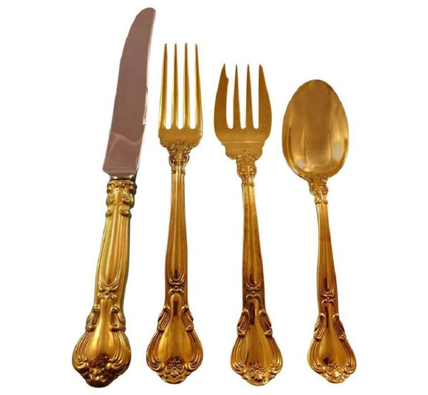 Chantilly Gold by Gorham Sterling Silver Flatware Set For 12 Service 48 Pieces