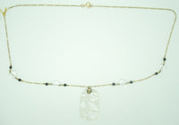 14k Yellow Gold Art Deco Carved Rock Crystal Necklace Jewelry (#J2428)