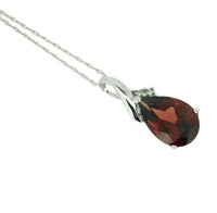 14k White Gold Pear Shape Genuine Natural Garnet and Diamond Pendant (#J1747)