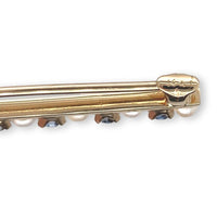 14k Yellow Gold Antique Montana Sapphire and Pearl Bar Pin Jewelry (#J7145)