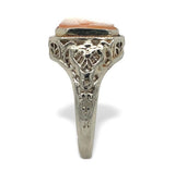 Art Deco 14k White Gold Filigree Genuine Natural Shell Cameo Ring (#J7064)