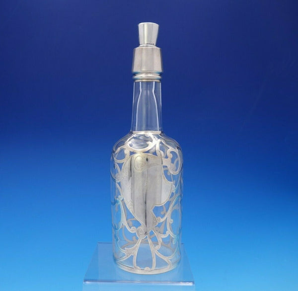 Sterling Silver Overlay Glass Liquor Bottle 10 1/2" Tall x 3 1/4" (#3775)