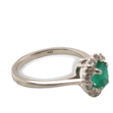 14k White Gold .59ct Genuine Natural Emerald and Diamond Halo Ring (#J7371)
