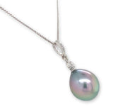 14k White Gold 12.5mm Black Tahitian Pearl Pendant Peacock Color (#J7029)