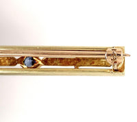 14k Yellow Gold Genuine Montana Sapphire Bar Pin Gillouche Engraving (#J6876)