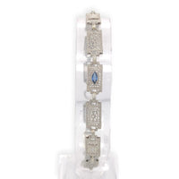 10k White Gold Art Deco Diamond Filigree Bracelet w/ Paste Stones 7.25" (#J6882)