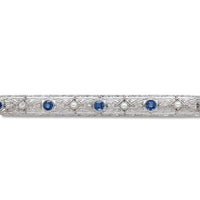 14k White Gold Filigree Pin with GIA Montana Sapphires and Seed Pearls (#J6596)