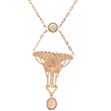 14k Gold Arts and Crafts Style Genuine Natural Opal Festoon Necklace (#J4880)