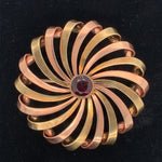 14k Rose and Yellow Gold Retro Genuine Natural Garnet Pinwheel Pin (#J5947)