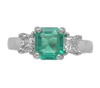 14k White Gold .90ct Columbian Genuine Emerald Diamond Ring w/Report (#J7166)