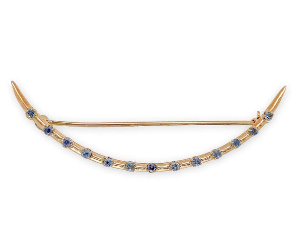 10k Crescent Brooch Pin w/ Light Blue Genuine Natural Montana Sapphires (#J6960)
