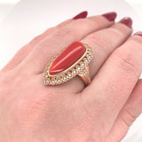 18k Rose Gold 12.05ct Genuine Natural Coral Ring with .32ct Diamonds (#J6180)