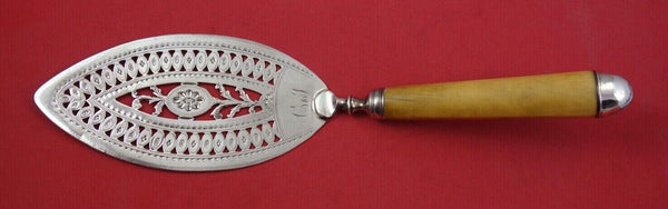 English Georgian Sterling Silver Fish Server fancy pierced & engraved flower 11"