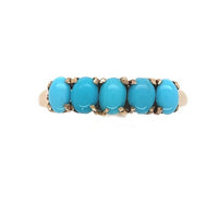 10k Yellow Gold Victorian 5-Stone Ring with Turquoise Glass Size 5.5 (#J5908)