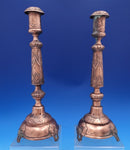 Russian Silver Candlestick Pair with Swags Ribbons Copper Plated (#8300)