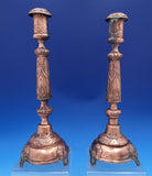 Russian Silver Candlestick Pair with Swags Ribbons Copper Plated (#8300)