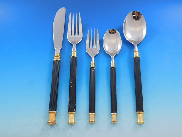 Tucano Black Gold Accent Sasaki Japan Stainless Steel Flatware Set Service 50 pc
