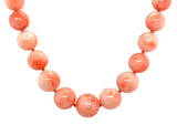 Graduated 11.7mm to 5.55mm Genuine Natural Coral Bead Necklace 14k Clasp #J7331