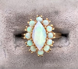 14k Yellow Gold Marquise Genuine Natural Opal Ring with Opal Halo (#J5937)