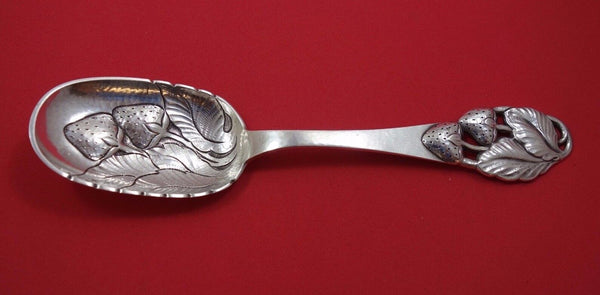 Carl Nielsen Danish Sterling Silver Berry Spoon with Strawberries in Bowl 10"
