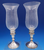 Woodward and Lothrop Sterling Glass Hurricane Lamp Candlestick Pair #47 #8072