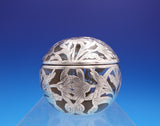 Art Nouveau Silver Overlay Glass Inkwell Chrysanthemum Floral 3 1/2" (#9225)