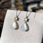 14k Yellow Gold Genuine Natural Moonstone Briolette Drop Dangle Earrings #J7125