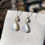 14k Yellow Gold Genuine Natural Moonstone Briolette Drop Dangle Earrings #J7125