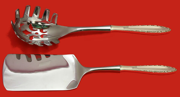 LACE POINT BY LUNT STERLING SILVER ITALIAN PASTA SERVER SET 2PC HHWS CUSTOM MADE