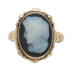 10k Yellow Gold Black and White Genuine Natural Agate Stone Cameo Ring (#J7057)