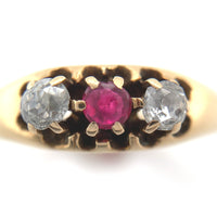 14k Gold Diamond and Synthetic Lab-Created Ruby/Paste Victorian Ring (#J6295)
