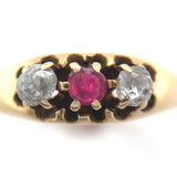 14k Gold Diamond and Synthetic Lab-Created Ruby/Paste Victorian Ring (#J6295)