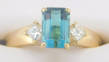 14k Gold 1.64ct Blue-Green Genuine Natural Tourmaline and Diamond Ring (#J4056)