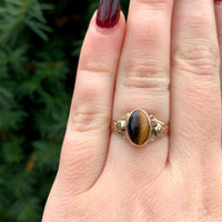 10k Yellow Gold Victorian Genuine Natural Tiger's Eye Quartz Ring (#J6351)