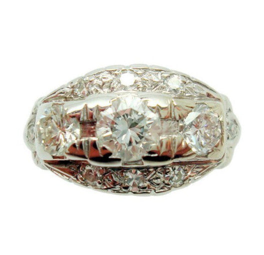 14k White Gold Vintage 1 Carat Genuine Natural Diamond Cocktail Ring (#J2874)