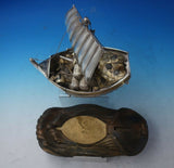 Japanese .950 Silver Sculpture Ship w/ Sail Faux Gold Barrels Wood Base (#5366)
