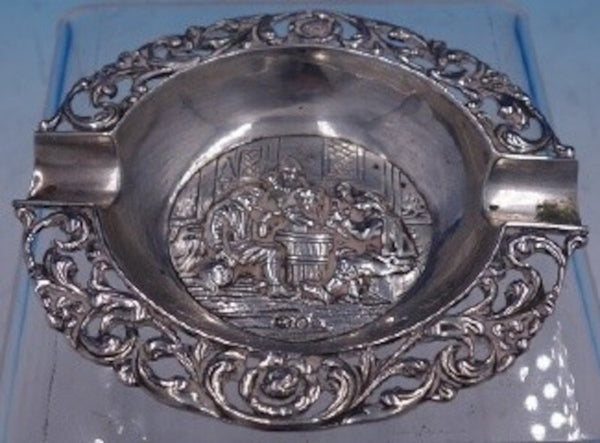 Dutch .833 Silver Ash Tray w/Pierced Rim and Figural Scene 3 3/4" x 1/2" (#4259)