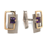Custom Modernist 14k Yellow Gold and Sterling Cufflinks with Amethyst (#J7362)