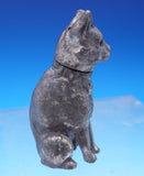 Silverplate Pepper Shaker in Form of a Cat Yellow Glass Eyes Victorian 3" #9026