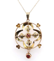 9k Yellow and Rose Gold Lavaliere Pendant with Genuine Natural Garnets (#J5697)